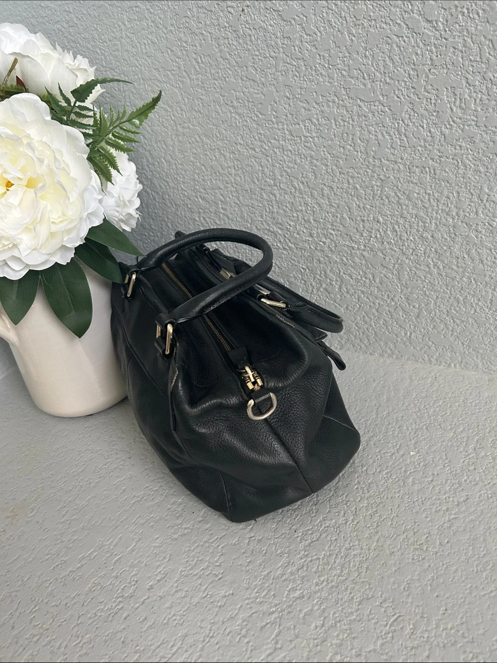 kate spade Black Pebbled Leather Satchel with Bow Plaque